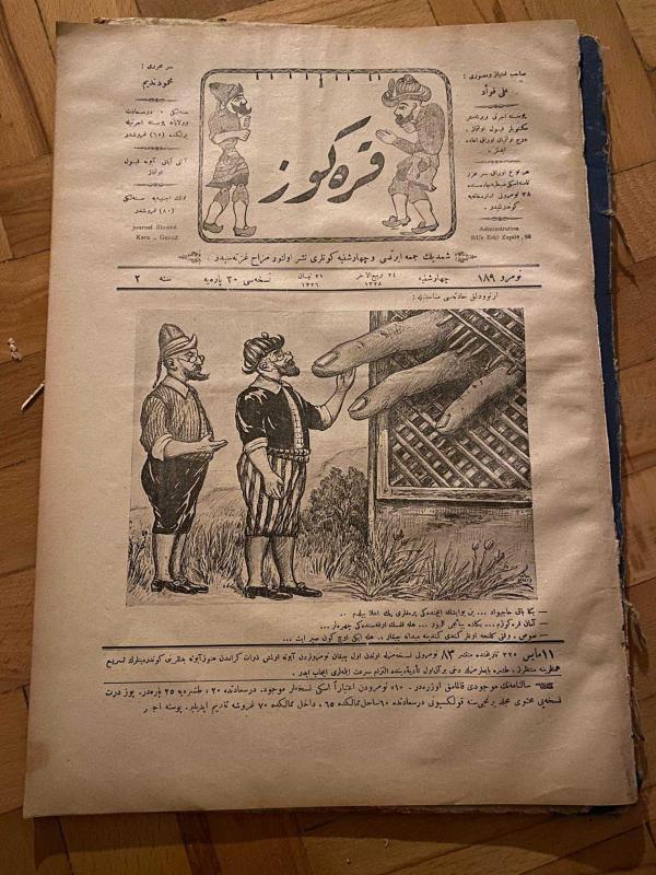 KARAGÖZ OSMANLICA NO.189 MİZAHİ HALK GAZETESİ 1909 | Sene 2 | Karagöz ve Hacivat Tırnak İncelemesinde