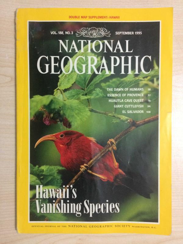 NATIONAL GEOGRAPHIC SEPTEMBER 1995 VOL 188 NO 3 HAWAII'S VANISHING SPECIES, DAWN OF HUMANS, PROVENCE, HUAUTLA, CUTTLEFISH, EL SALVADOR
