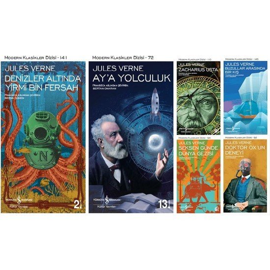 İş Bankası Modern Klasikler Dizisi Jules Verne 6 Kitap Set (Denizler Altında Yirmi Bin Fersah, Ay'a Yolculuk, Zacharius Usta, Buzullar Arasında Bir Kış, Seksen Günde Dünya Gezisi, Doktor Ox'un Deneyi)