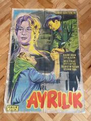 Ayrılık Yeşilçam 1958 Halk Film Afişi, Taş Baskı ve El Çizimi, Ressam Mustafa Tekdal İmzalı | Bülent Oran, Leyla Altın | Rejisör Sırrı Gültekin