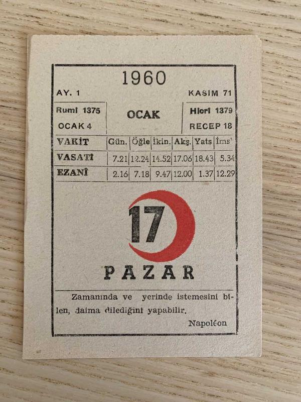 KIZILAY TAKVİMİ YAPRAĞI (17 OCAK 1960)
