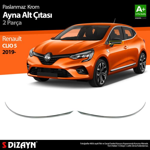 Renault Clio 5 Krom Ayna Alt Çıtası 2 Prç. 2019 2020 2021 2022 2023 2024 2025