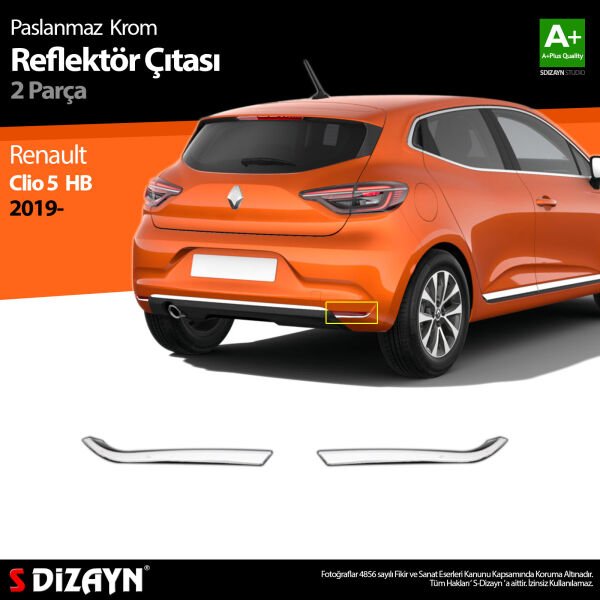 Renault Clio 5 Krom Reflektör Çıtası 2 Prç. 2019 2020 2021 2022 2023 2024 2025