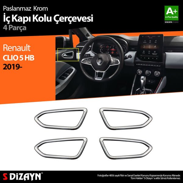 Renault Clio 5 Krom İç Kapı Kolu Çerçevesi 2019 2020 2021 2022 2023 2024 2025