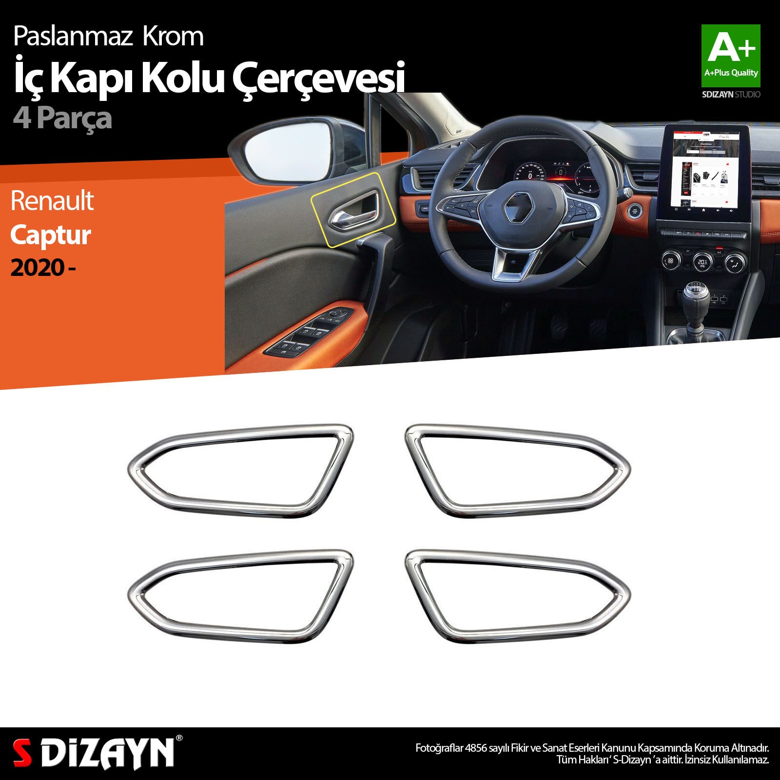 Renault Captur 2 Krom İç Kapı Kolu Çerçevesi 2020 2021 2022 2023 2024 2025