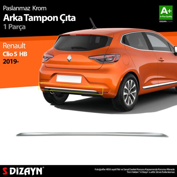 Renault Clio 5 Krom Arka Tampon Çıtası 2019 2020 2021 2022 2023 2024 2025