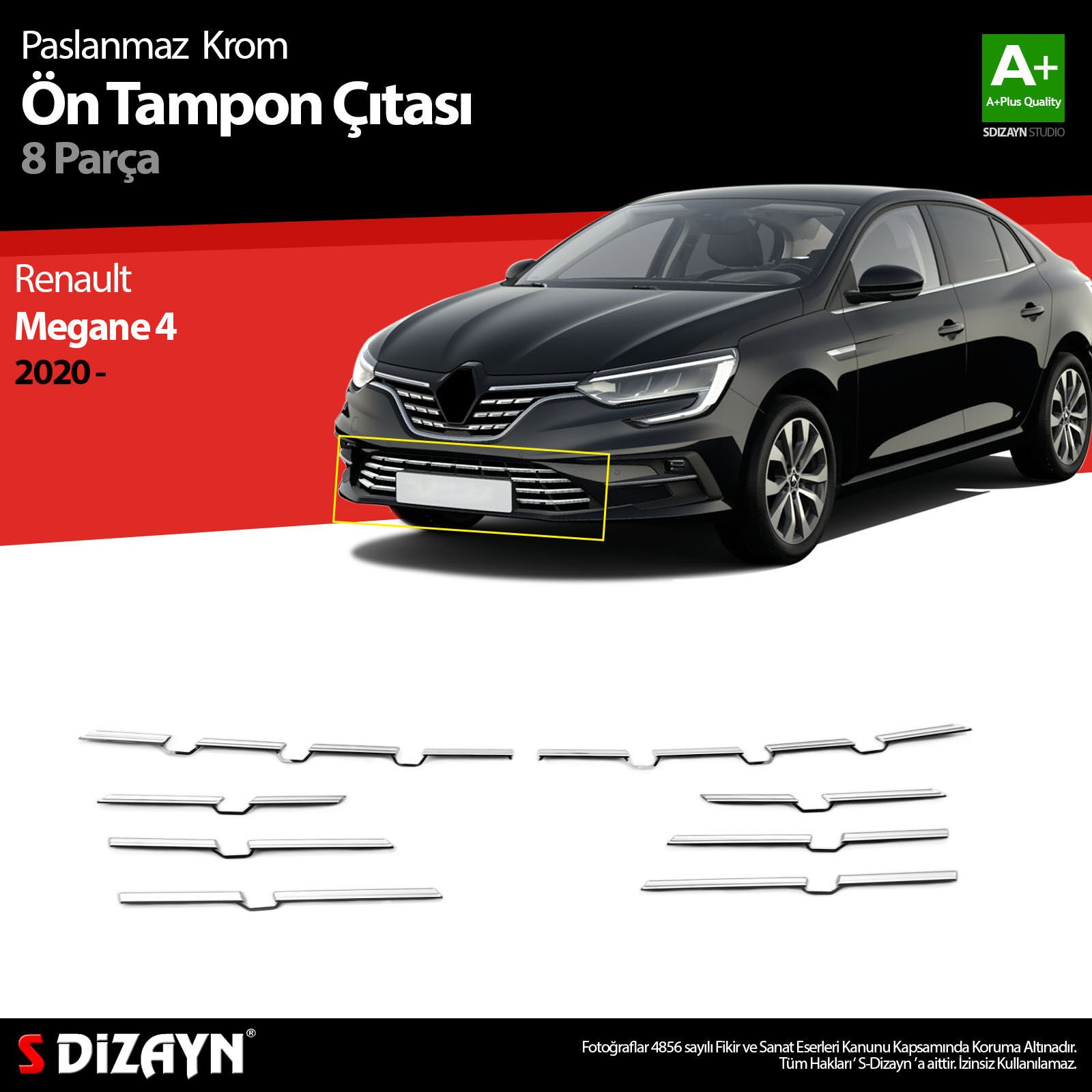 Renault Megane 4 Krom Ön Tampon Çıtası 8 Prç. 2020 2021 2022 2023 2024 2025