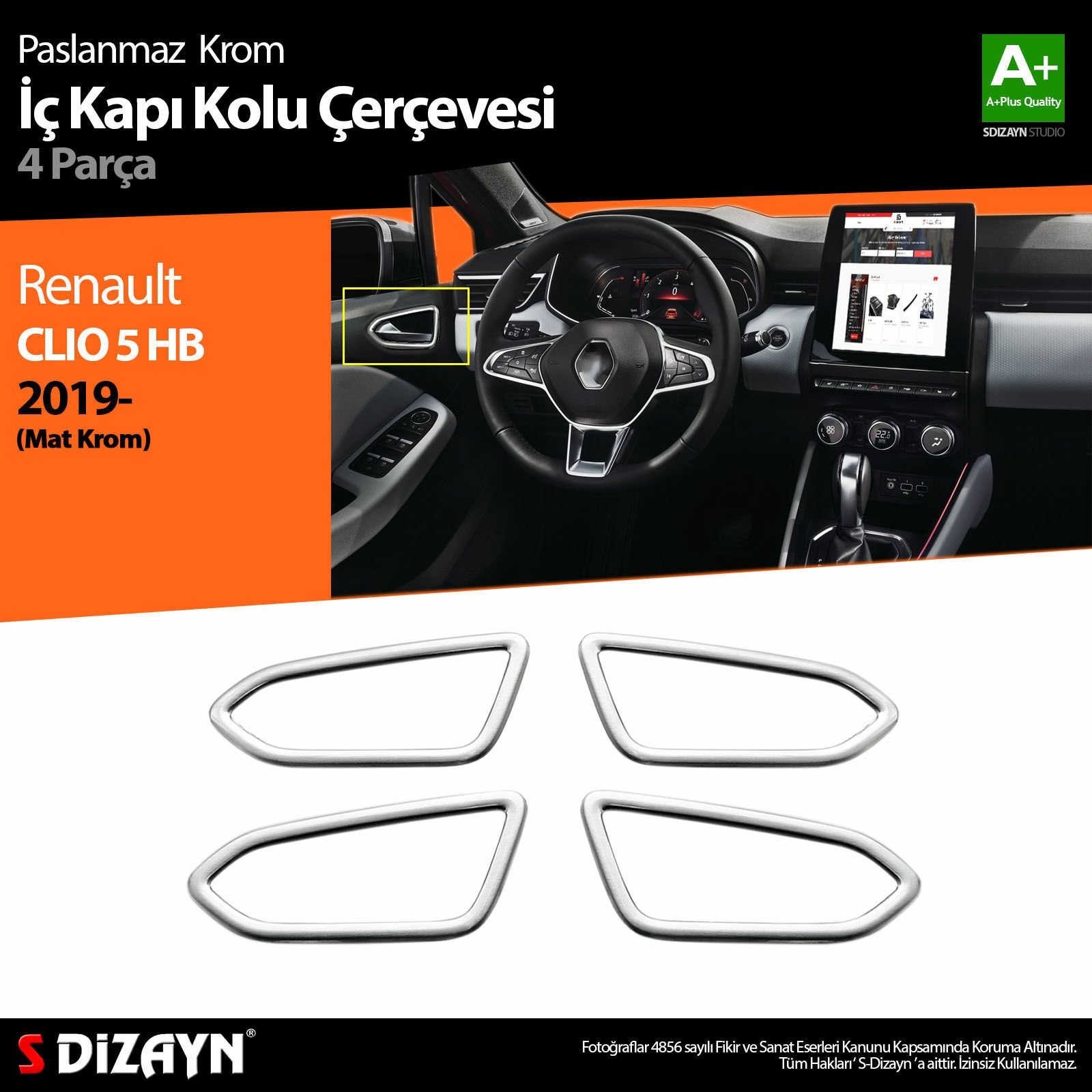 CLİO 5 İÇ KAPI KOLU KROM 4 PARÇA 2019 2020 2021 1. KALİTE