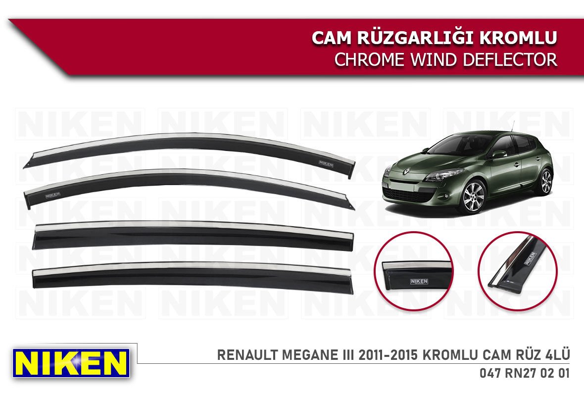 MEGANE 3 2011 2012 2013 2014 2015 KROMLU CAM RÜZGARLIĞI NİKEN