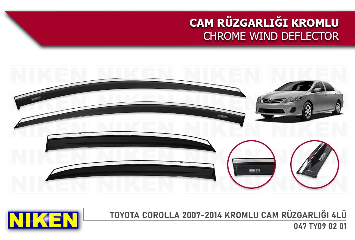 TOYOTA COROLLA 2007 2008 2009 2010 2011 2012 2013 KROMLU CAM RÜZGARLIĞI
