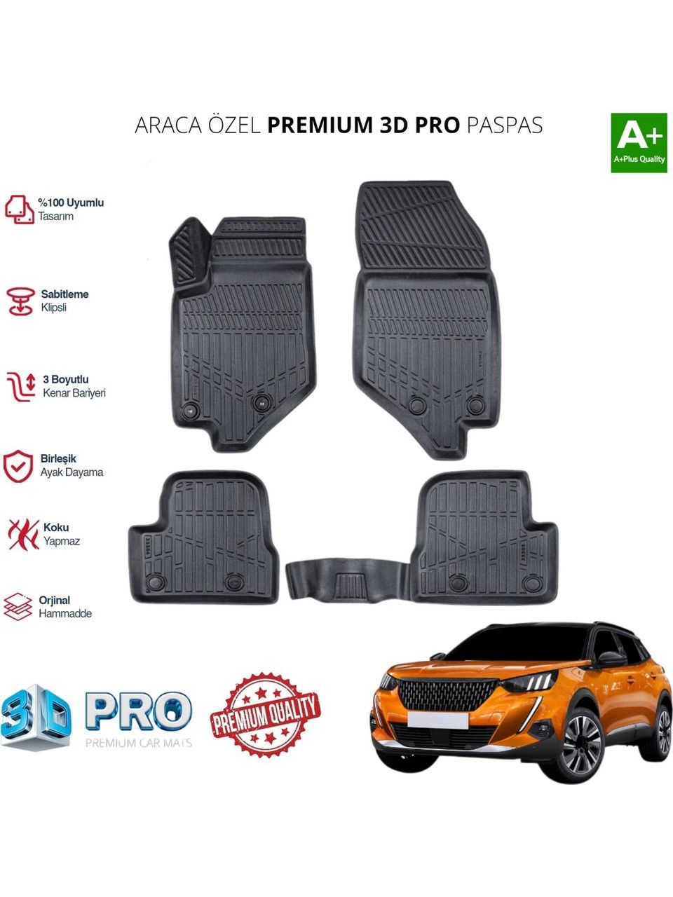 PEUGEOT 3008 ARACA ÖZEL 3D PASPAS 2017 2018 2019 2020 2021 2022 2023 2024