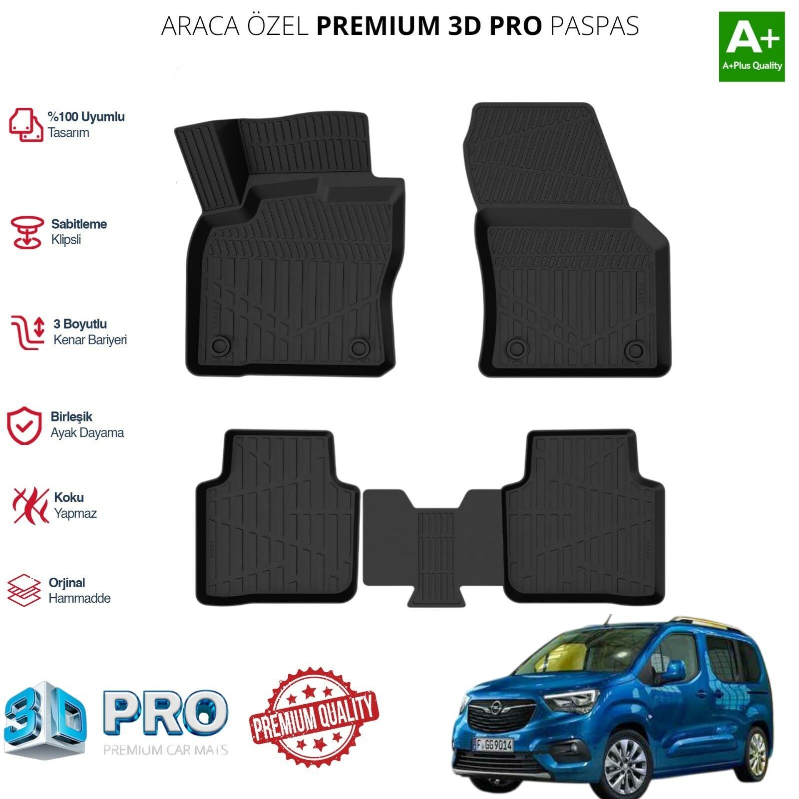 OPEL COMBO ARACA ÖZEL 3D PASPAS 2018 2019 2020 2021 2022 2023 2024