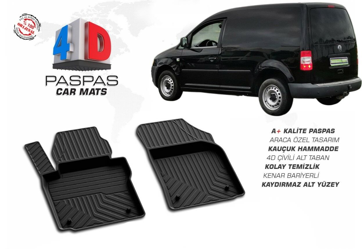 Volkswagen caddy ön 2 parça 4-D Paspas siyah 2004 2005 2006 2007 2008 2009 2010 2011 2012 2013 2014 2015 2016 2017 2018 2019