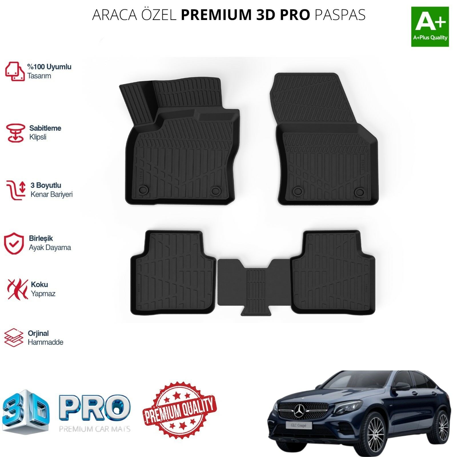 GLC COUPE ARACA ÖZEL 3D PASPAS 2015 2016 2017 2018 2019 2020 2021 2022 2023