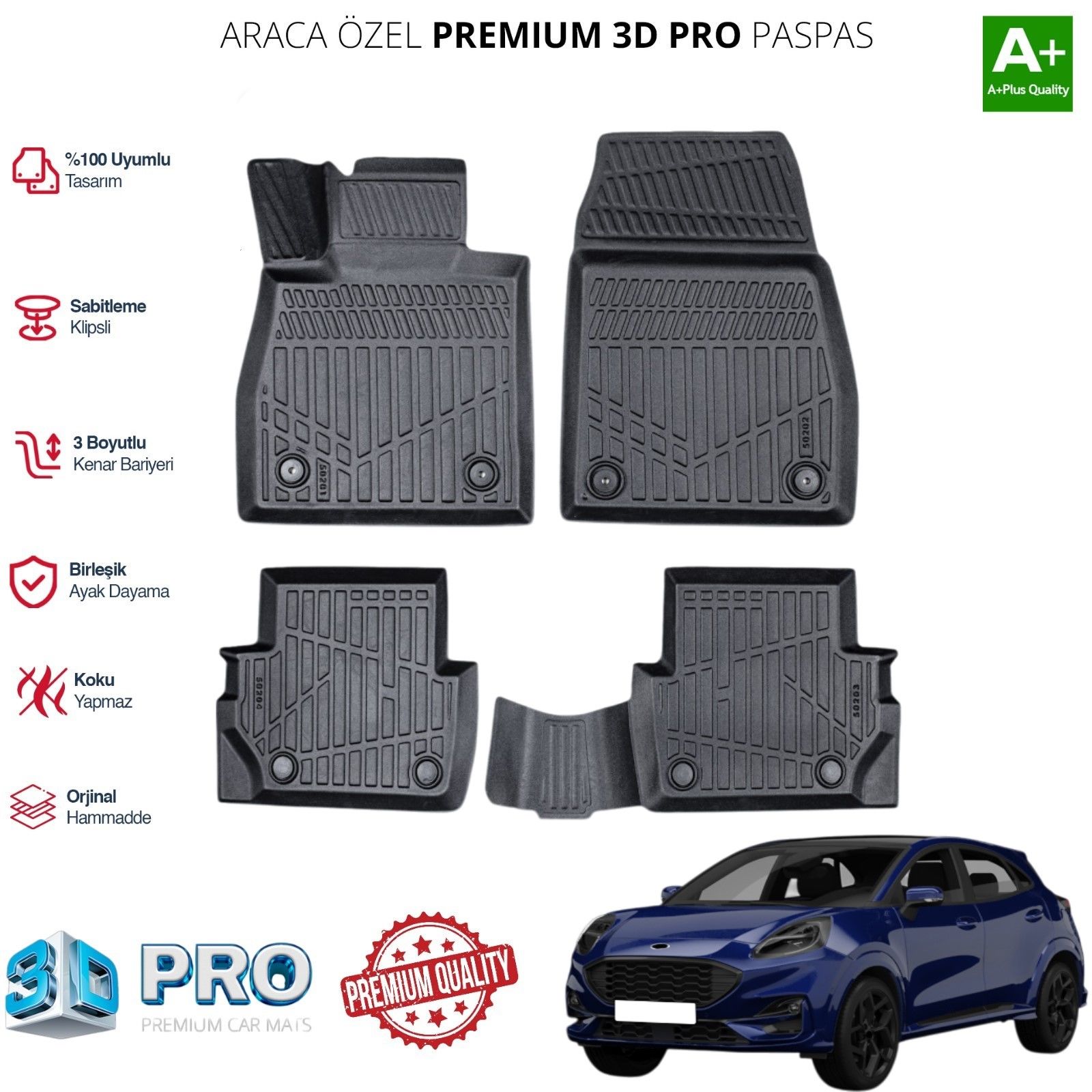 FORD PUMA ARACA ÖZEL 3D PASPAS 2019 2020 2021 2022 2023 2024