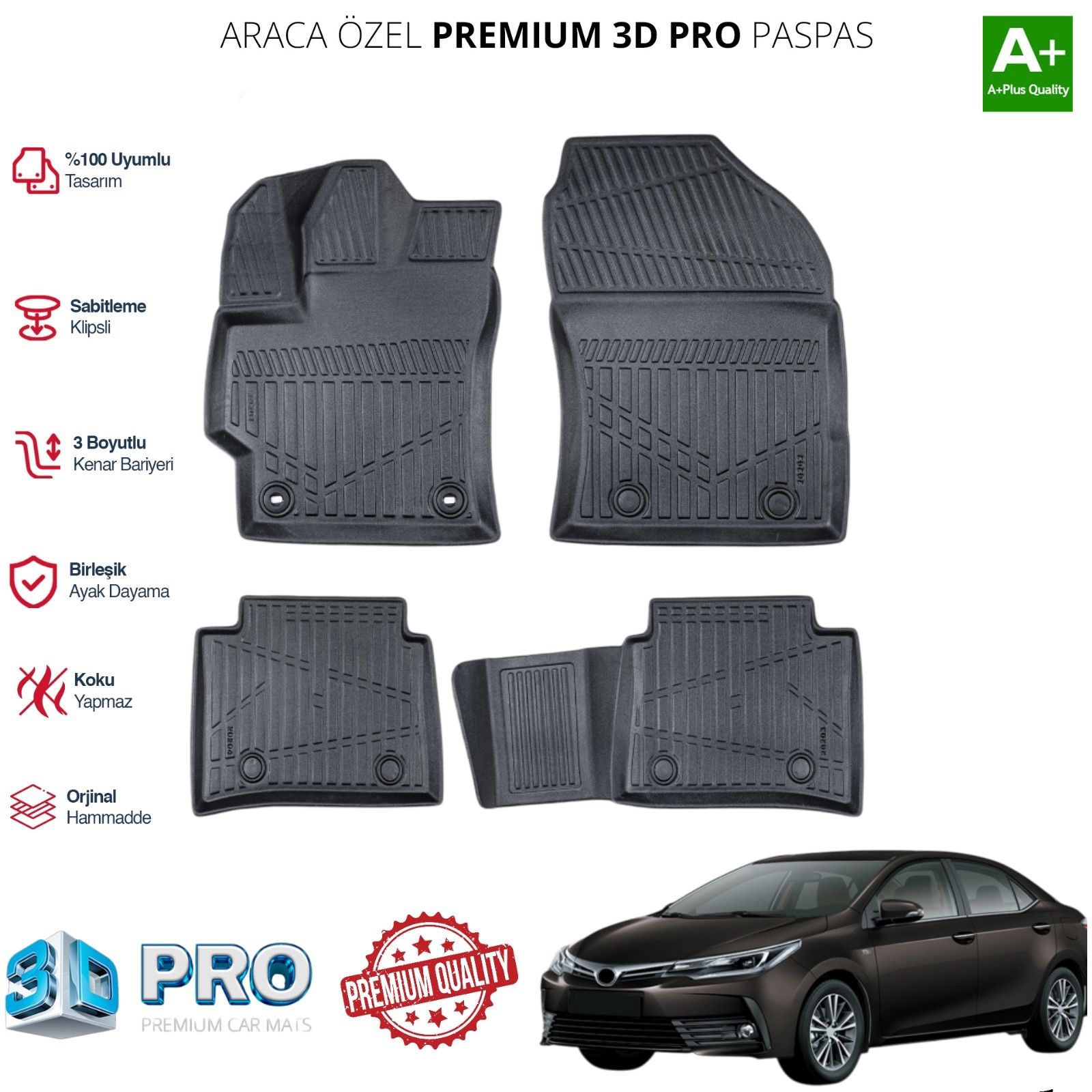 TOYOTA COROLLA ARACA ÖZEL 3D PASPAS 2021 2022 2023 2024 2025