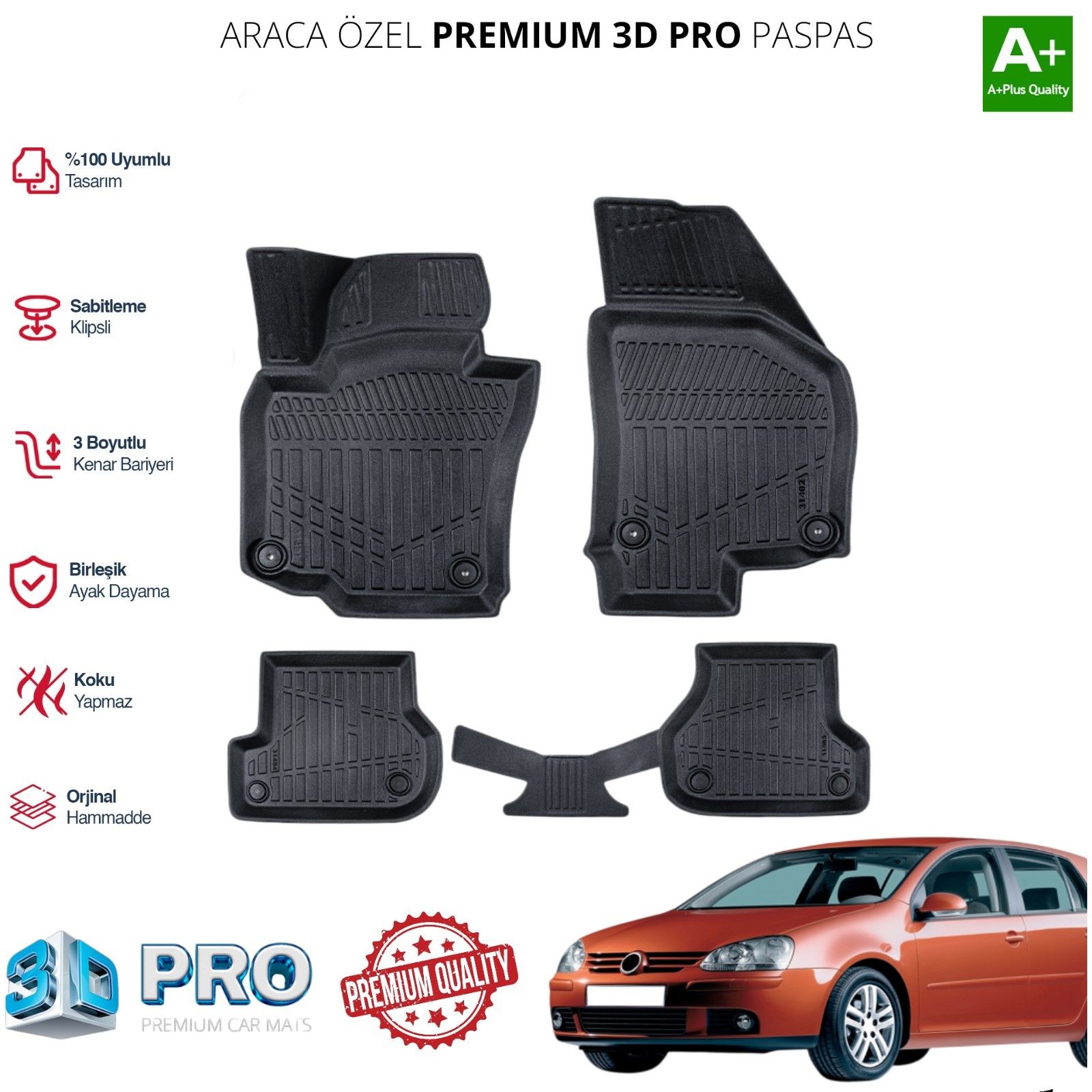 GOLF 5 ARACA ÖZEL 3D PASPAS 2003 2004 2005 2006 2007 2008