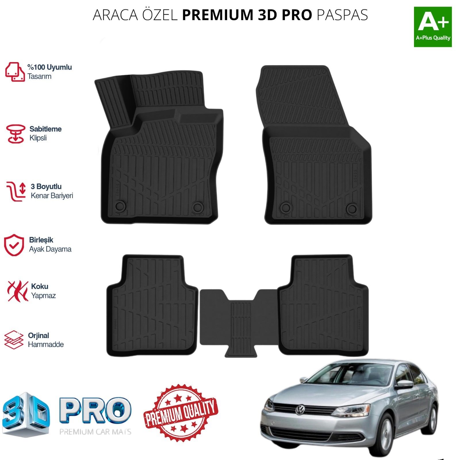 JETTA ARACA ÖZEL 3D PASPAS 2011 2012 2013 2014 2015 2016 2017 2018 2019 2020
