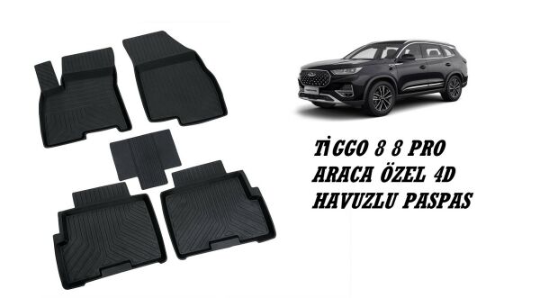 TİGGO 8 ARACA ÖZEL 4D HAVUZLU PASPAS KAUCUK 2023 2024 2025
