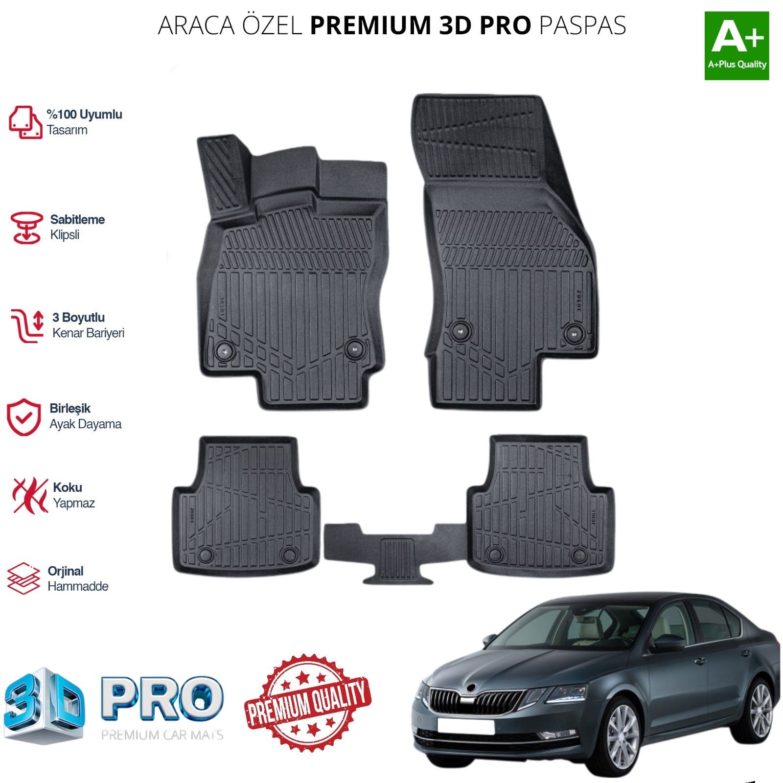 SKODA OCTAVİA ARACA ÖZEL 3D PASPAS 2013 2014 2015 2016 2017