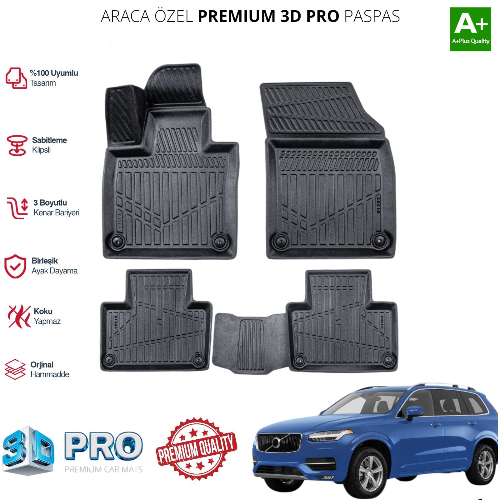 VOLVO XC90 ARACA ÖZEL 3D PASPAS 2017 2018 2019 2020 2021 2022 2023 2024