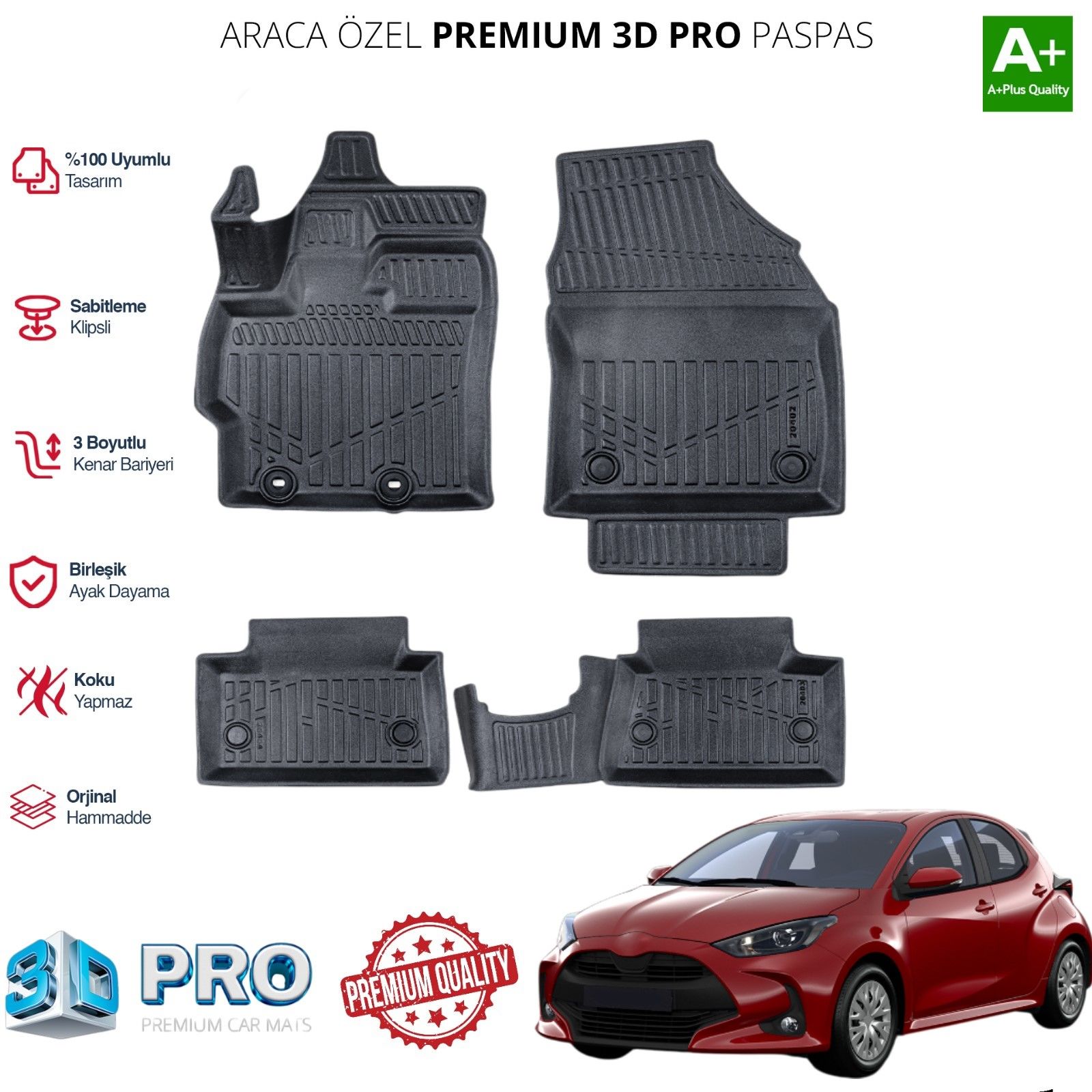 TOYOTA YARİS ARACA ÖZEL 3D PASPAS 2020 2021 2022 2023 2024