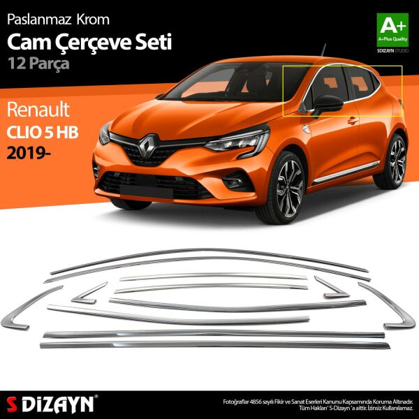 Renault Clio 5 Krom Cam Çerçevesi 12 Parça 2019 2020 2021 2022 2023 2024