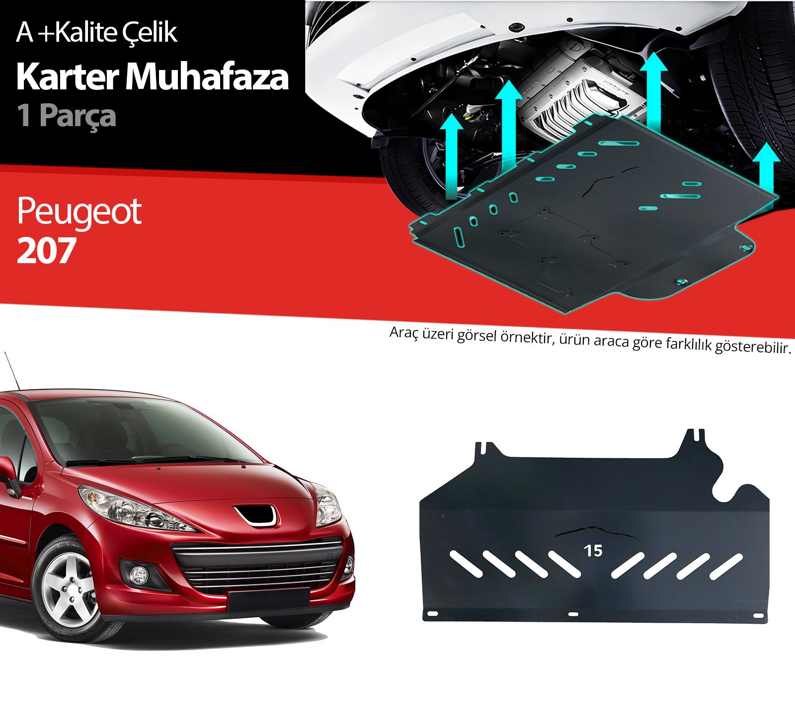 Peugeot 207 Çelik Karter Muhafaza Koruma 2006 2007 2008 2009 2010 2011 2012 2013 2014