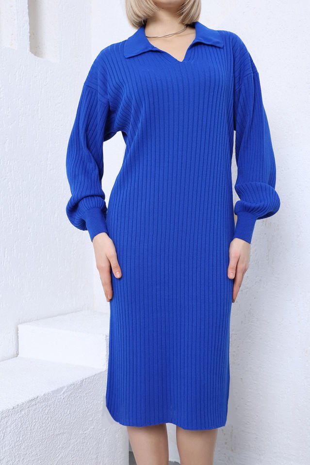 Saks Polo Yaka Uzun Triko Elbise