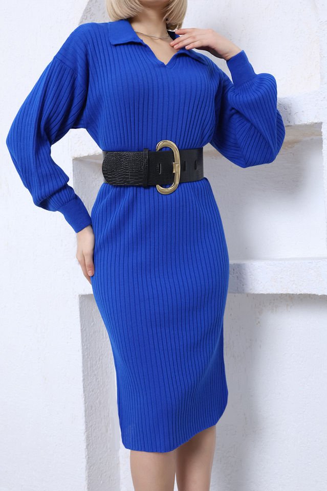 Saks Polo Yaka Uzun Triko Elbise