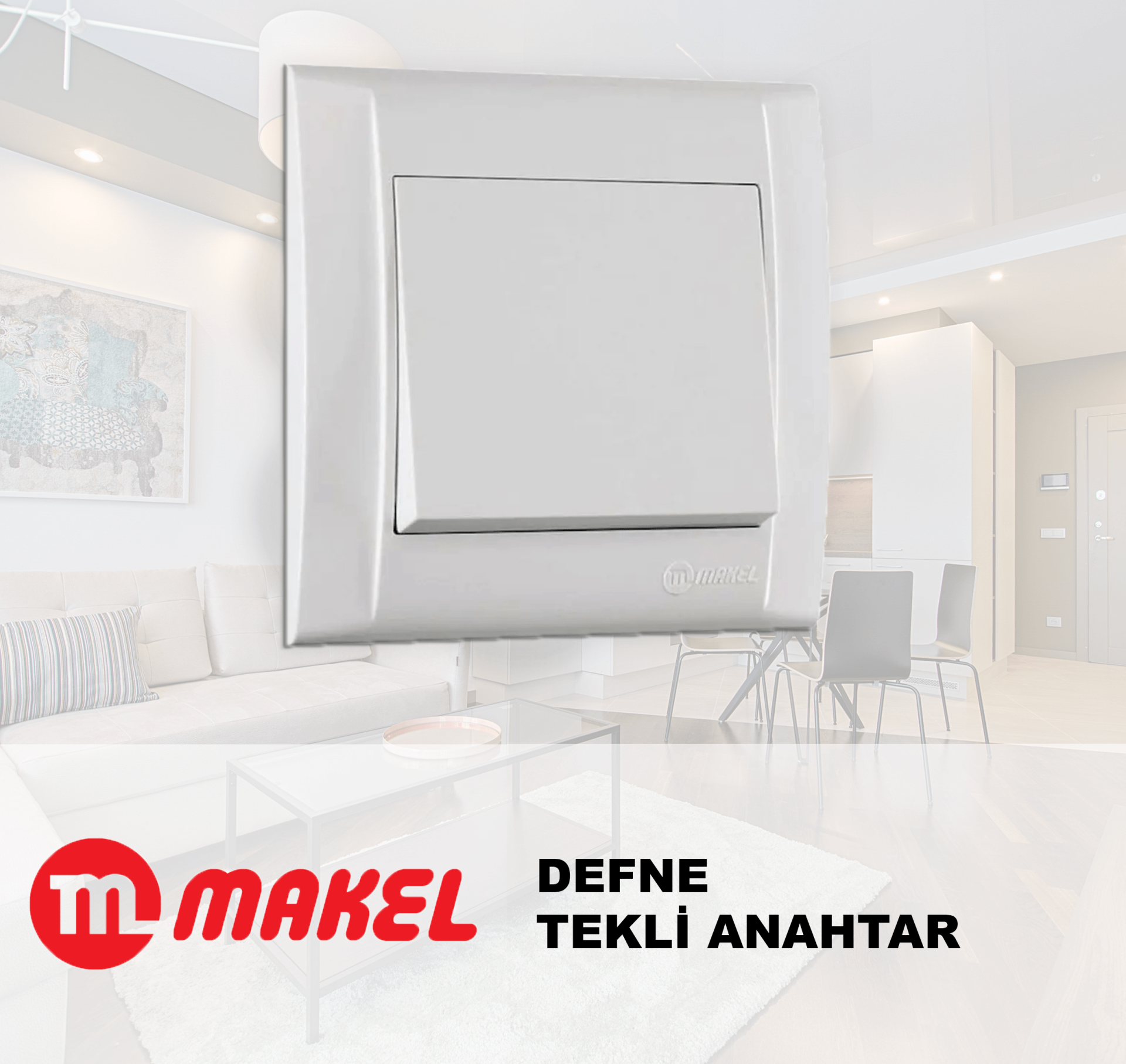 MAKEL Defne Tekli Anahtar Beyaz Çerçeve Dahil