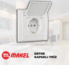 MAKEL Defne Beyaz Kapaklı Priz Çerçeve Dahil