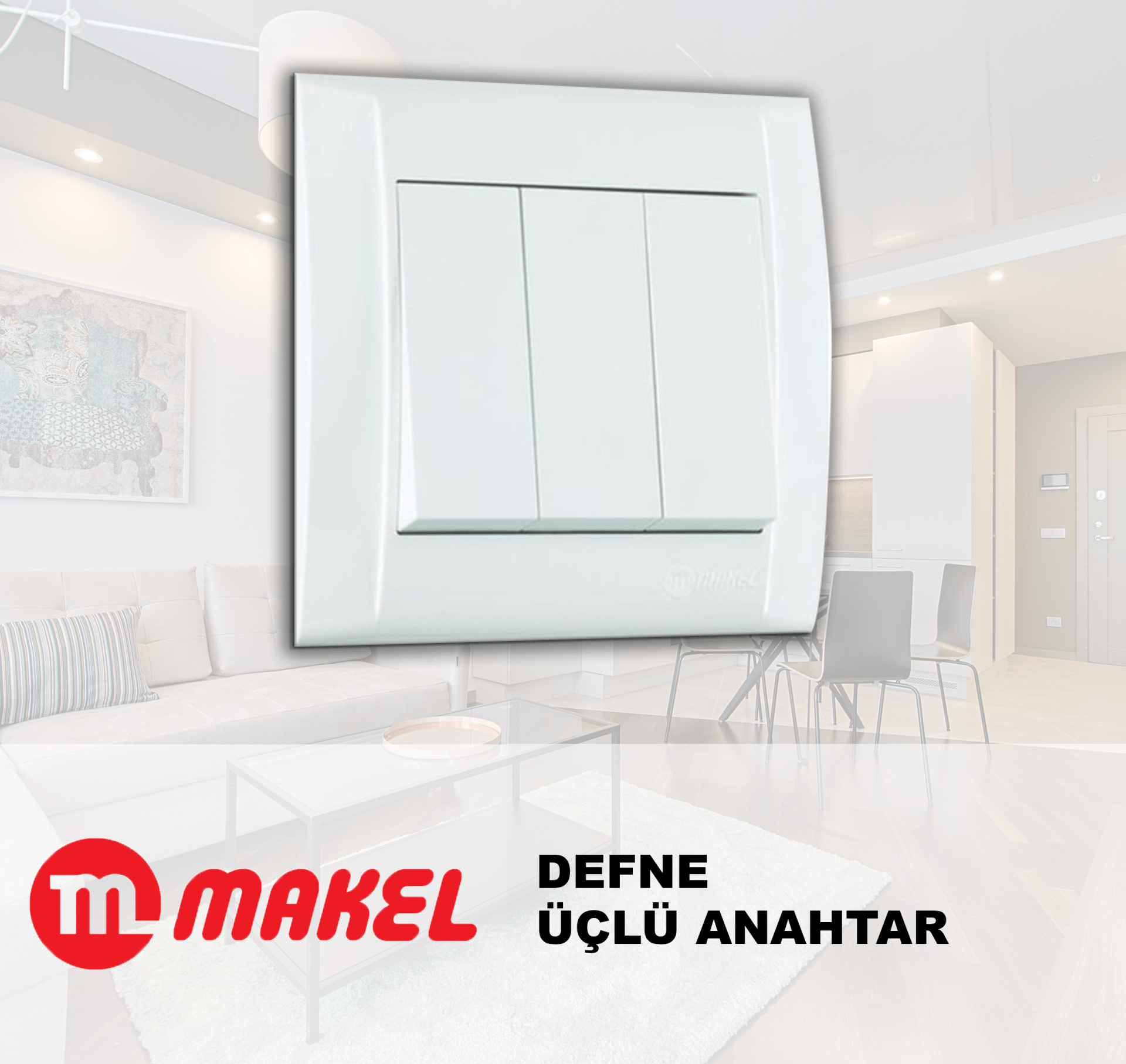 MAKEL Defne Beyaz Üçlü Anahtar Çerçeve Dahil