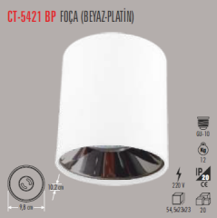 CATA Foça Sıva Üstü Spot Armatür Beyaz+Platin CT-5421BP