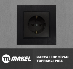 MAKEL Karea Line Topraklı Priz Siyah Çerçeve Dahil