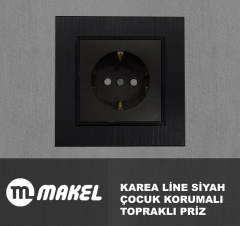 MAKEL Karea Line Çocuk Korumalı Topraklı Priz Siyah Çerçeve Dahil