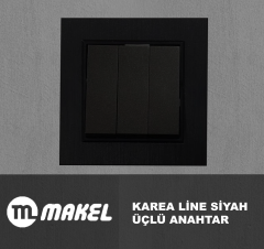 MAKEL Karea Line Üçlü Anahtar Siyah Çerçeve Dahil