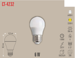 CATA 6W Led Ampul Beyaz Işık E27 Duy CT-4232