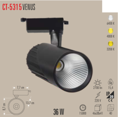 CATA 36 Watt Dekoratif Gün Işığı Venus Ray Armatür Siyah Kasa CT-5315