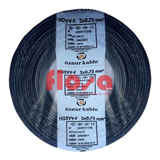 Öznur Kablo 2x0,75 mm 100 Metre TTR Enerji Kablosu Siyah