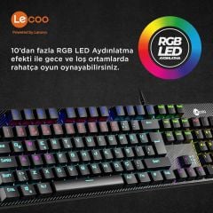 Lecoo KG1101 USB Kablolu Blue Switch RGB LED Aydınlatmalı Makro Tuşlu Gaming Mekanik Türkçe Q Klavye Siyah