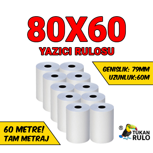 80x60 Yazıcı Rulosu - Termal Rulo