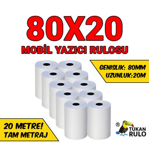 80x20 Mobil Yazıcı Rulosu - Termal Rulo