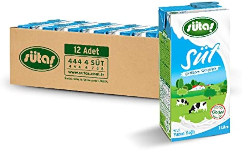 Sütaş Süt Yarım Yağlı 1 LT x  12 Adet