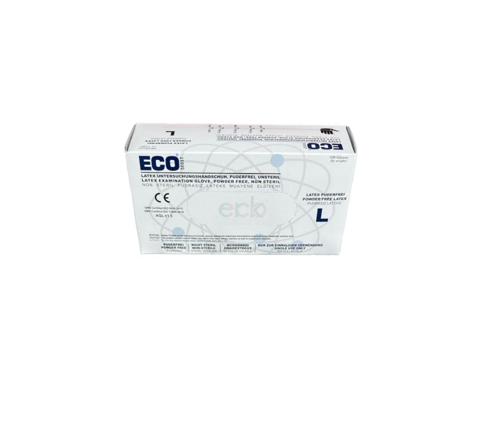 ECO Pudrasız Lateks Muayene Eldiveni Large (L) adet koli (20li)