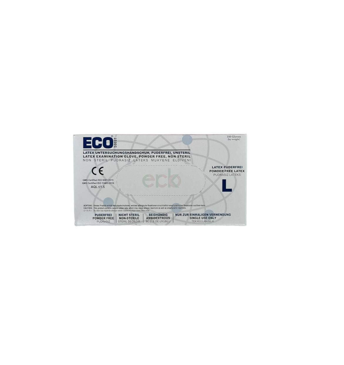 ECO Pudrasız Lateks Muayene Eldiveni Large (L) adet koli (20li)