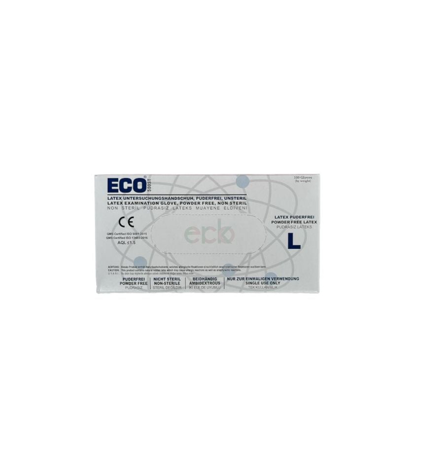 ECO Pudrasız Lateks Muayene Eldiveni Large (L) adet koli (20li)