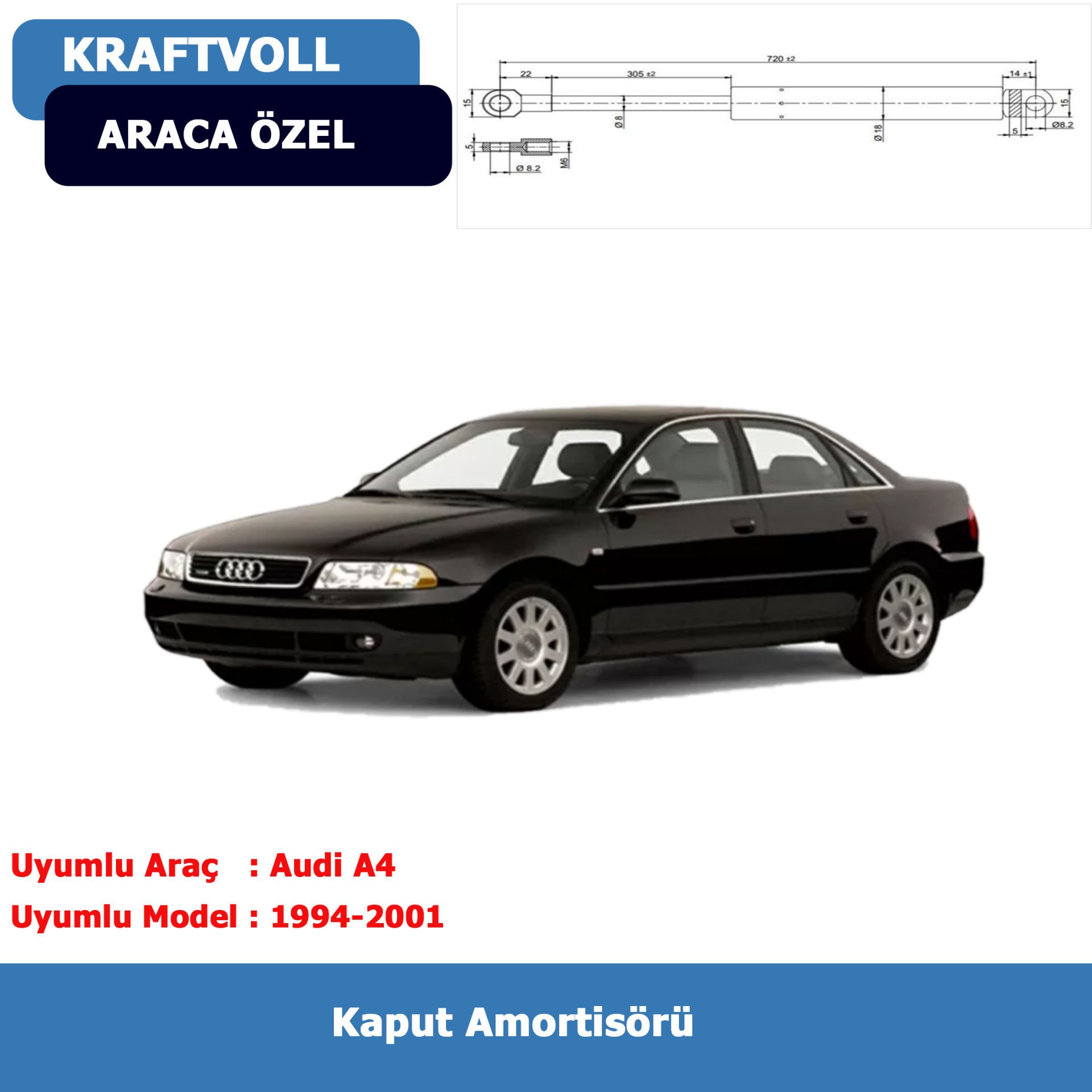 Audi A4(8D-B5) Kaput Amortisörü (1994-2001) Kraftvoll