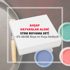 STEM Hayvanlar Alemi Ahşap Boyama Seti - 6'lı Akrilik Boya ve Fırça Hediyeli