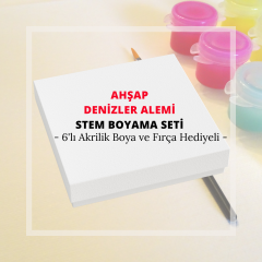 STEM Denizler Alemi Ahşap Boyama Seti - 6'lı Akrilik Boya ve Fırça Hediyeli